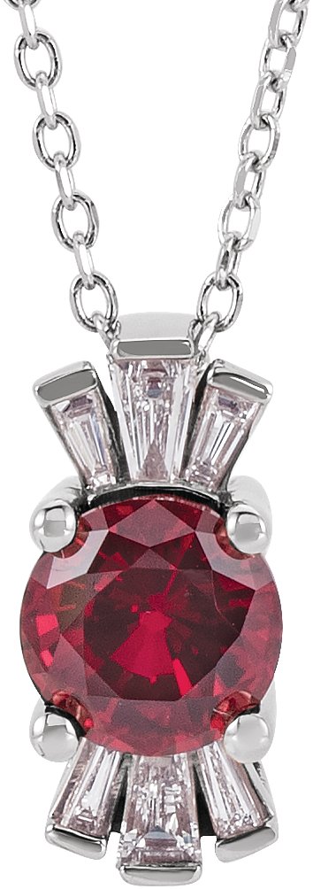 Platinum Round Lab-Grown Ruby & Natural Diamond Accented Necklace or Pendant – 1/6 CTW