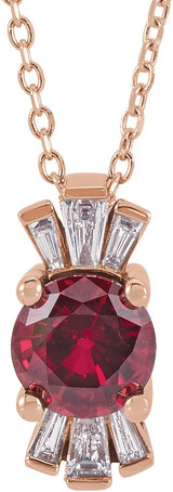 14K Gold Round Lab-Grown Ruby & Natural Diamond Accented Necklace or Pendant – 1/6 CTW - Rose Gold