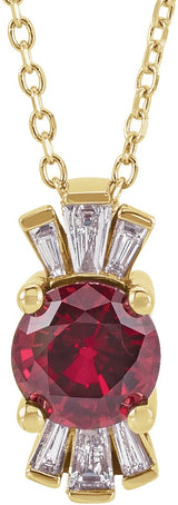 14K Gold Round Lab-Grown Ruby & Natural Diamond Accented Necklace or Pendant – 1/6 CTW - Yellow Gold