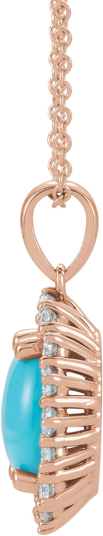 14K Gold Oval Natural Turquoise & Natural Diamond Halo-Style Necklace or Pendant – 8x6mm - Rose Gold - view 2