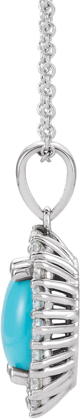 14K Gold Oval Natural Turquoise & Natural Diamond Halo-Style Necklace or Pendant – 8x6mm - White Gold - view 2