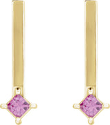 14K Gold Square Natural Pink Sapphire Bar Drop Earrings - Yellow Gold - view 2