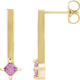 14K Gold Square Natural Pink Sapphire Bar Drop Earrings - Yellow Gold