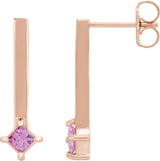 14K Gold Square Natural Pink Sapphire Bar Drop Earrings - Rose Gold