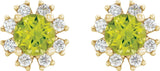 14K Gold Natural Peridot Round 4-Prong Halo-Style Earrings - Yellow Gold - view 4