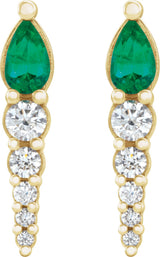 14K Gold Pear Lab-Grown Emerald & Natural Diamond Accented Bar Earrings - Yellow Gold - view 2