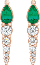 14K Gold Pear Lab-Grown Emerald & Natural Diamond Accented Bar Earrings - Rose Gold - view 2