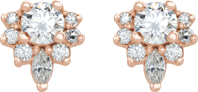 14K Gold Round Natural Diamond Accented Earrings – 3.5mm Stones - Rose Gold - view 6
