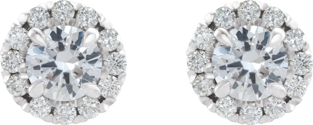 Platinum Round Natural White Sapphire French-Set Halo-Style Earrings - view 5