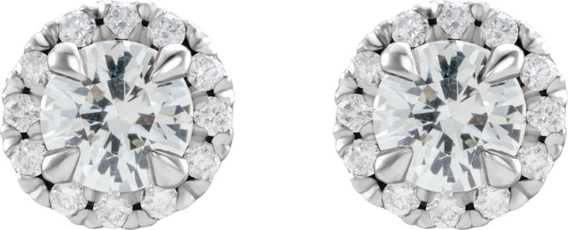 Platinum Round Natural White Sapphire French-Set Halo-Style Earrings - view 4