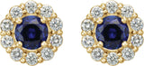 14K Gold Lab-Grown Blue Sapphire & Natural Diamond Round 4-Prong Halo-Style Earrings – 3.5-8mm Stones - Yellow Gold - view 2