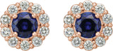 14K Gold Lab-Grown Blue Sapphire & Natural Diamond Round 4-Prong Halo-Style Earrings – 3.5-8mm Stones - Rose Gold - view 2