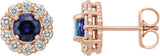 14K Gold Lab-Grown Blue Sapphire & Natural Diamond Round 4-Prong Halo-Style Earrings – 3.5-8mm Stones - Rose Gold