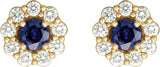 14K Gold Lab-Grown Blue Sapphire & Natural Diamond Round 4-Prong Halo-Style Earrings – 3.5-8mm Stones - Yellow Gold - view 2
