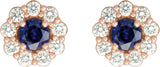 14K Gold Lab-Grown Blue Sapphire & Natural Diamond Round 4-Prong Halo-Style Earrings – 3.5-8mm Stones - Rose Gold - view 2