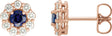 14K Gold Lab-Grown Blue Sapphire & Natural Diamond Round 4-Prong Halo-Style Earrings – 3.5-8mm Stones - Rose Gold