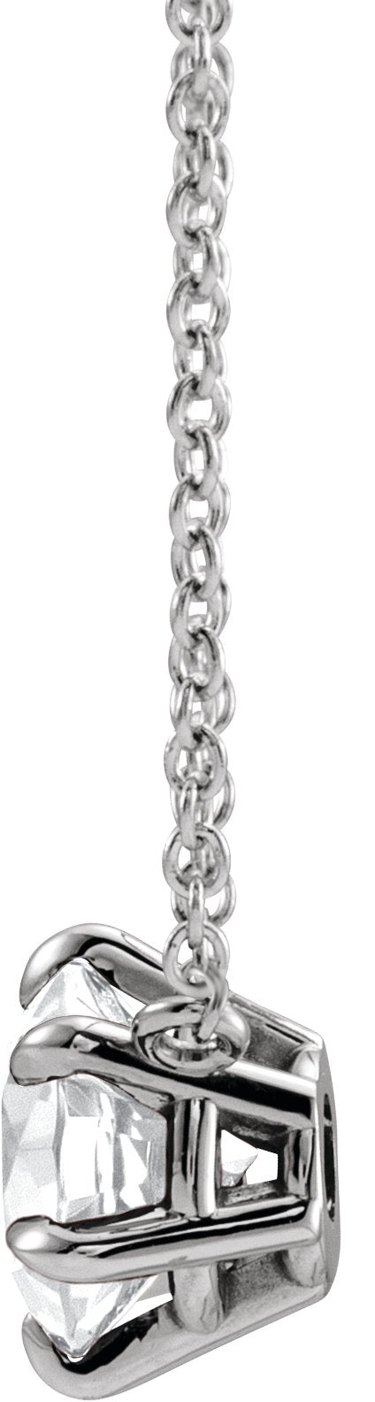 14K Gold Round Natural White Sapphire Solitaire Necklace - White Gold - view 6