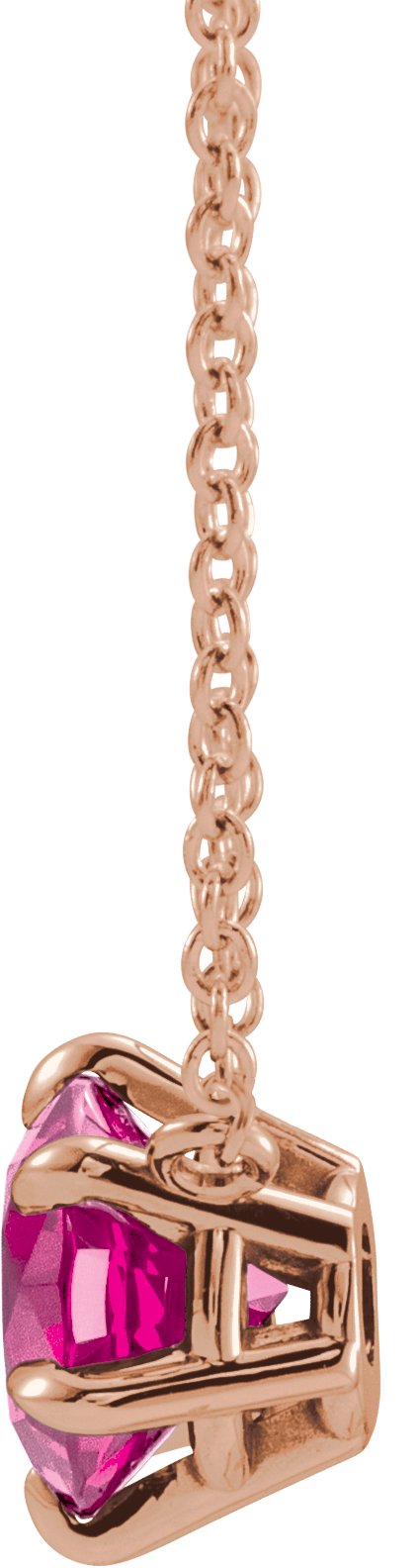 14K Gold Round Natural Pink Tourmaline Solitaire Necklace II - Rose Gold - view 6