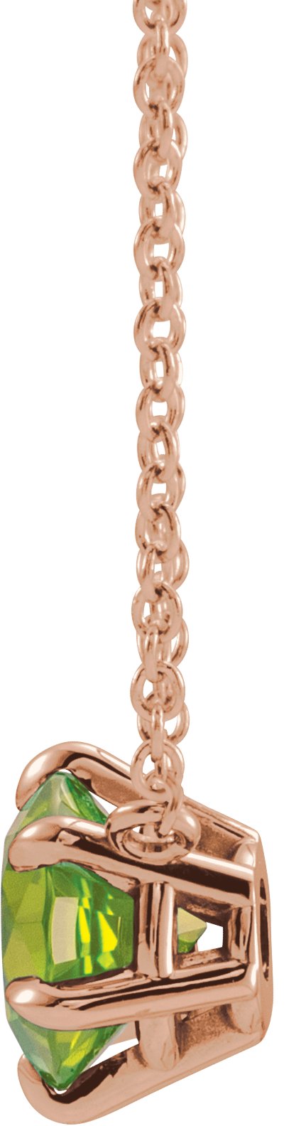 14K Gold Round Natural Peridot Solitaire Necklace II - Rose Gold - view 6