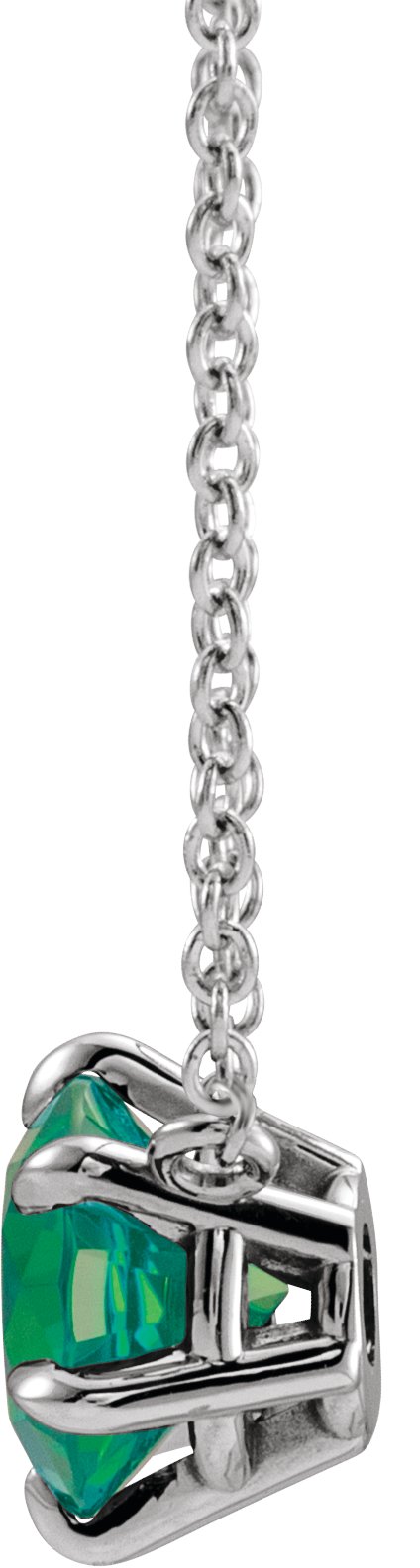 Platinum Round Natural Emerald Solitaire Necklace II - view 6