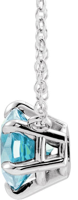 Platinum Round Natural Aquamarine Solitaire Necklace II - view 6