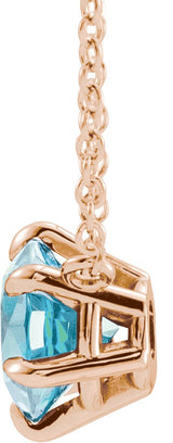 14K Gold Round Natural Aquamarine Solitaire Necklace II - Rose Gold - view 6