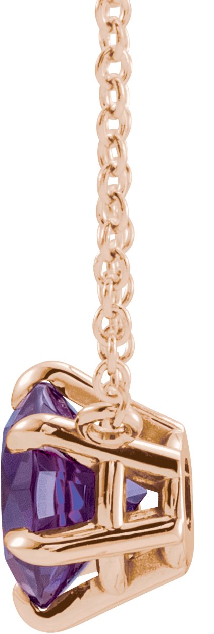 14K Gold Round Natural Amethyst Solitaire Necklace II - Rose Gold - view 6