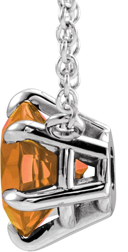 14K Gold Round Natural Citrine Solitaire Necklace II - White Gold - view 6