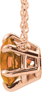 14K Gold Round Natural Citrine Solitaire Necklace II - Rose Gold - view 6