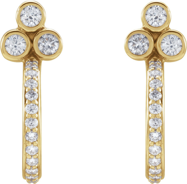 14K Gold Round Natural Diamond Accented Bezel-Set J-Hoop Earrings - Yellow Gold - view 5