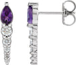Platinum Pear Natural Amethyst & Natural Diamond Accented Bar Earrings