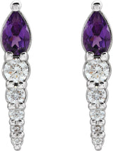 14K Gold Pear Natural Amethyst & Natural Diamond Accented Bar Earrings - White Gold - view 2