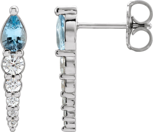 Platinum Pear Natural Aquamarine & Natural Diamond Accented Bar Earrings