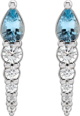 Platinum Pear Natural Aquamarine & Natural Diamond Accented Bar Earrings - view 2