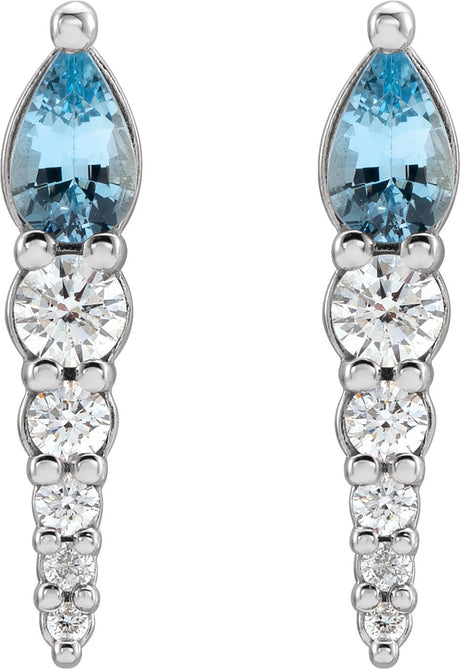Platinum Pear Natural Aquamarine & Natural Diamond Accented Bar Earrings - view 2