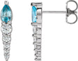 14K Gold Pear Natural Blue Zircon & Natural Diamond Accented Bar Earrings - White Gold
