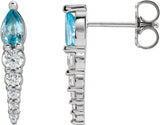 14K Gold Pear Natural Blue Zircon & Natural Diamond Accented Bar Earrings - White Gold