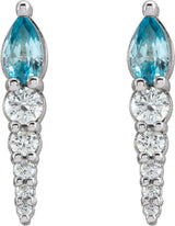 Platinum Pear Natural Blue Zircon & Natural Diamond Accented Bar Earrings - view 2