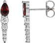 14K Gold Pear Natural Mozambique Garnet & Natural Diamond Accented Bar Earrings - White Gold
