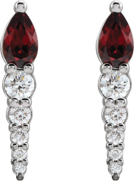 Platinum Pear Natural Mozambique Garnet & Natural Diamond Accented Bar Earrings - view 2