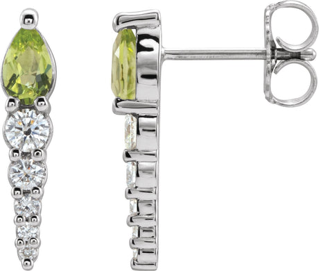 14K Gold Pear Natural Peridot & Natural Diamond Accented Bar Earrings - White Gold