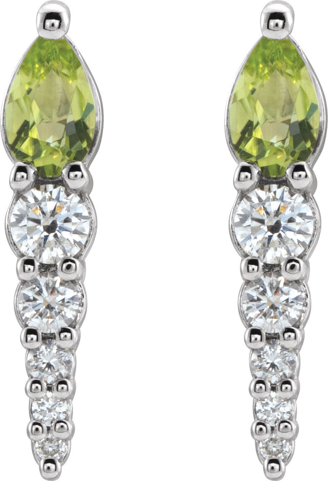 Platinum Pear Natural Peridot & Natural Diamond Accented Bar Earrings - view 2