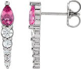 14K Gold Pear Natural Pink Tourmaline & Natural Diamond Accented Bar Earrings - White Gold