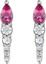 Platinum Pear Natural Pink Tourmaline & Natural Diamond Accented Bar Earrings - view 2