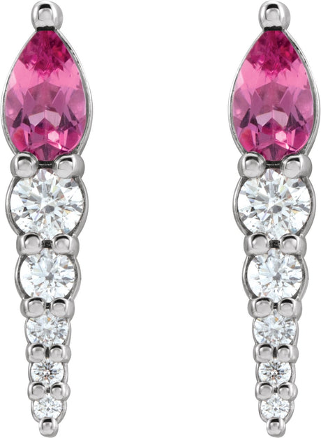 Platinum Pear Natural Pink Tourmaline & Natural Diamond Accented Bar Earrings - view 2