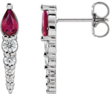 Platinum Pear Natural Ruby & Natural Diamond Accented Bar Earrings