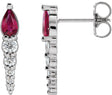 14K Gold Pear Natural Ruby & Natural Diamond Accented Bar Earrings - White Gold