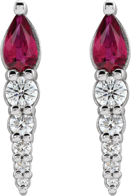 Platinum Pear Lab-Grown Ruby & Natural Diamond Accented Bar Earrings - view 2