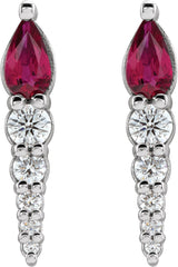 Platinum Pear Natural Ruby & Natural Diamond Accented Bar Earrings - view 2
