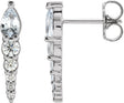 14K Gold Pear Natural White Sapphire & Natural Diamond Accented Bar Earrings - White Gold